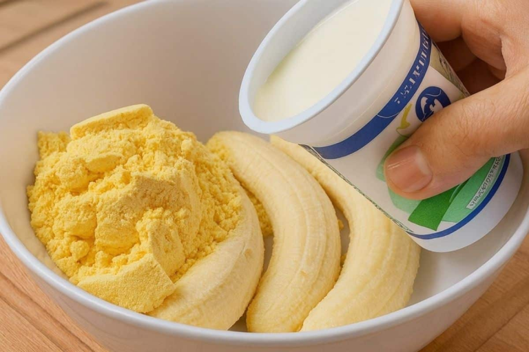 Creme de banana cremoso com leite em pó e iogurte que fica pronto em 5 minutos e todo mundo pede a receita